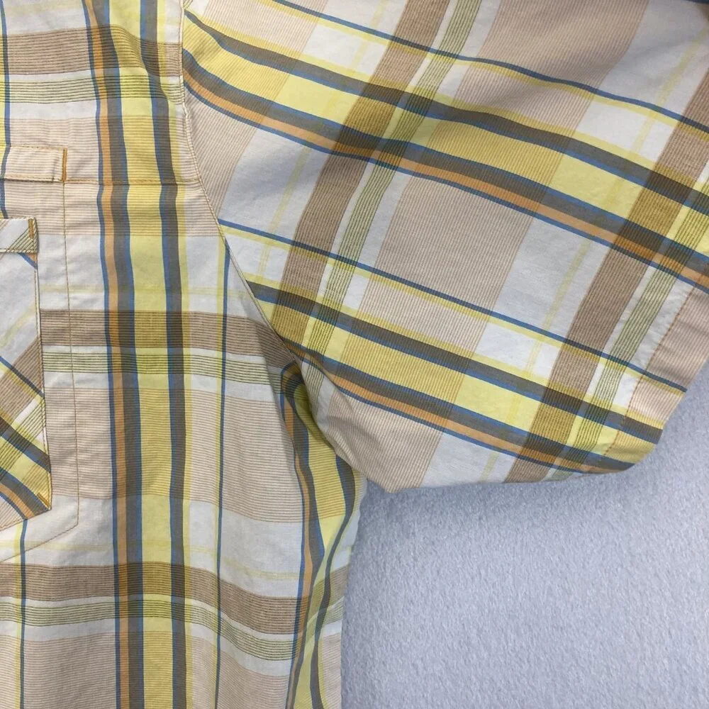 Ascend Snap Up Lightweight Shirt Mens 2XL Plaid Yellow Brown‎ Outdoor Pocket XXL